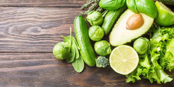 Background with assorted green vegetables - Photo, Image