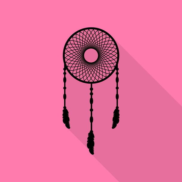 Dream catcher sign. Black icon with flat style shadow path on pink background. - Vector, Image
