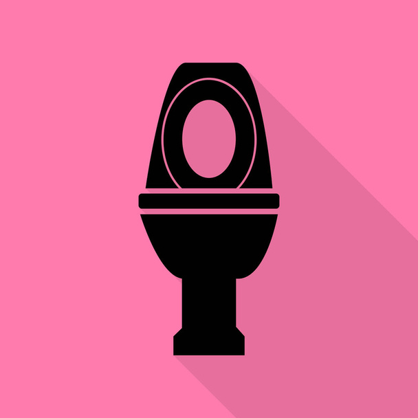トイレのサインのイラスト。ピンクの背景にフラット スタイル シャドウ パスと黒のアイコン. - ベクター画像