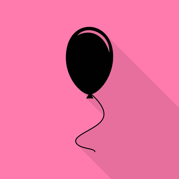 Μπαλόνι σημάδι εικονογράφηση. Μαύρο εικονίδιο με επίπεδη στυλ σκιάς διαδρομή σε ροζ φόντο. - Διάνυσμα, εικόνα