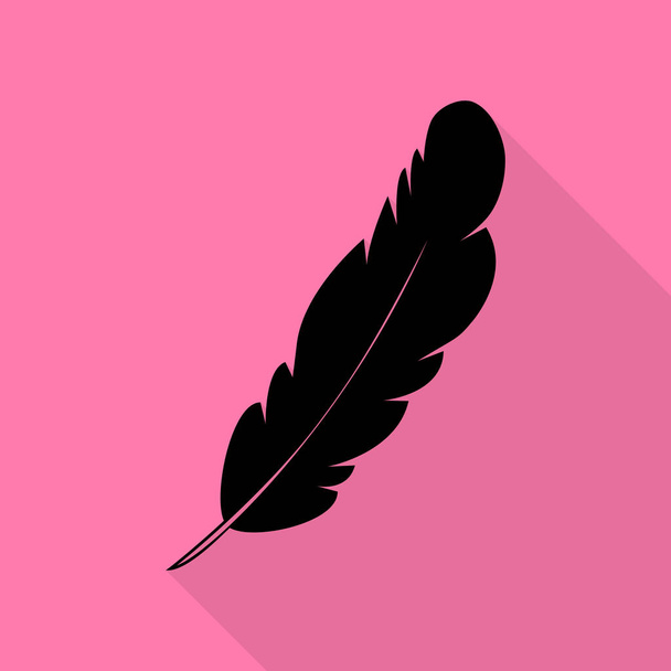 Feather sign illustration. Black icon with flat style shadow path on pink background. - Vector, Image