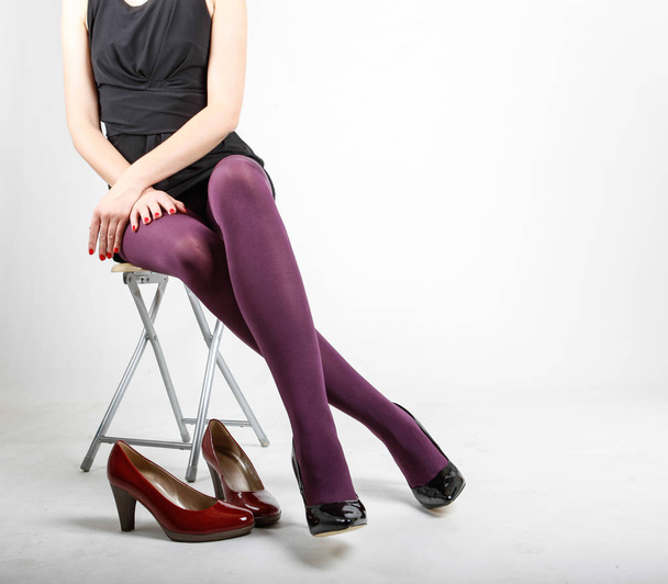 Woman's Legs Wearing Pantyhose and High Heels - Фото, зображення