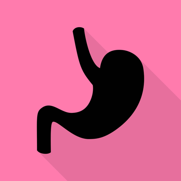 Human anatomy Stomach. Black icon with flat style shadow path on pink background. - Vector, Image