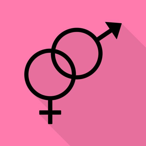 Σημάδι σύμβολο του σεξ. Μαύρο εικονίδιο με επίπεδη στυλ σκιάς διαδρομή σε ροζ φόντο. - Διάνυσμα, εικόνα