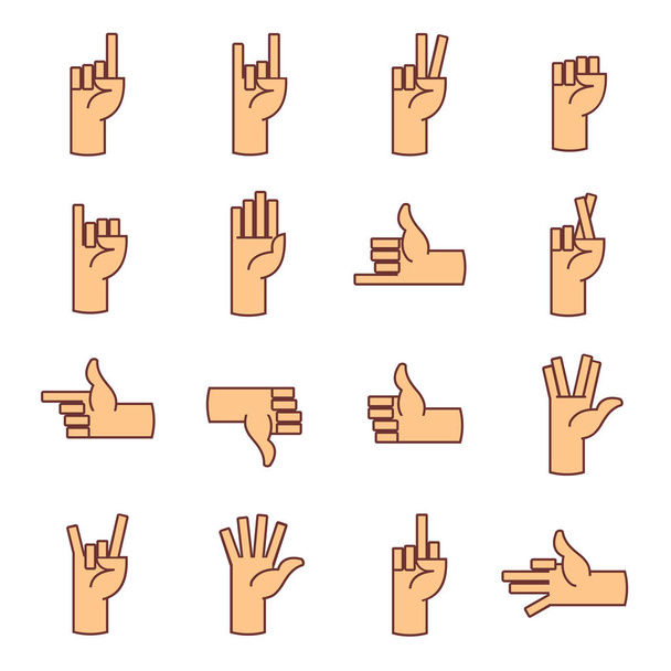 Set of hand gestures in modern thin line style. Vector illustration. Isolated on white background. - Vector, Image