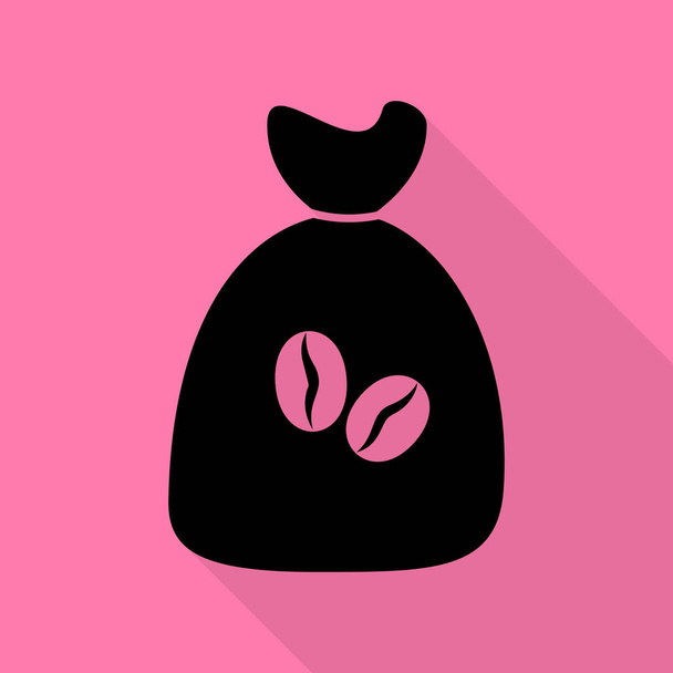 Coffee bag Icon. Coffee bag Vector. Coffee bag Icon Button. Black icon with flat style shadow path on pink background. - Vector, Image