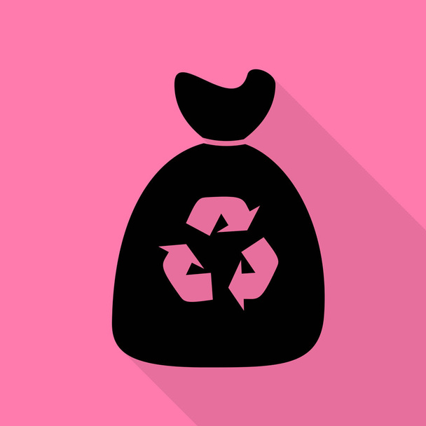 Müllsack-Ikone. schwarzes Symbol mit flachem Schattenpfad auf rosa Hintergrund. - Vektor, Bild