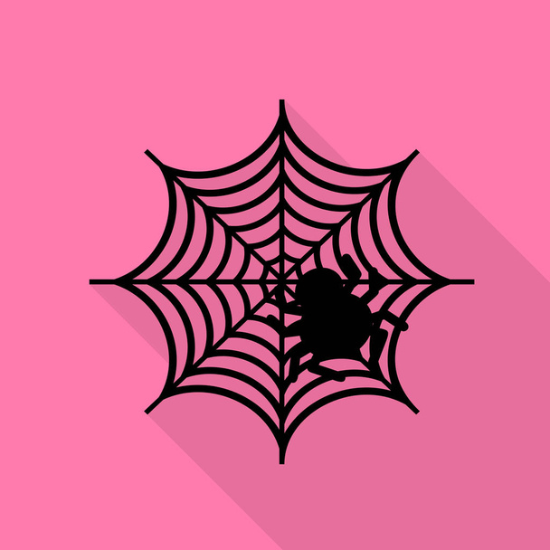 Web 図黒のスパイダー フラット スタイル シャドウ パス ピンクの背景とアイコン. - ベクター画像