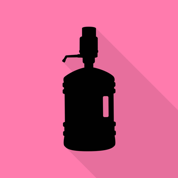 Plastová láhev silueta s vodou a sifonu. Černá ikona s ploché styl stínu cestou na růžovém pozadí. - Vektor, obrázek