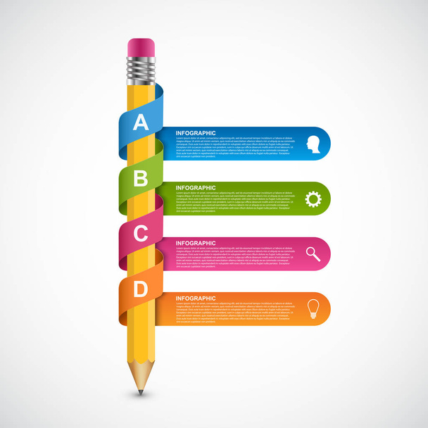 Modèle d'infographie. Crayon avec rubans colorés
. - Vecteur, image