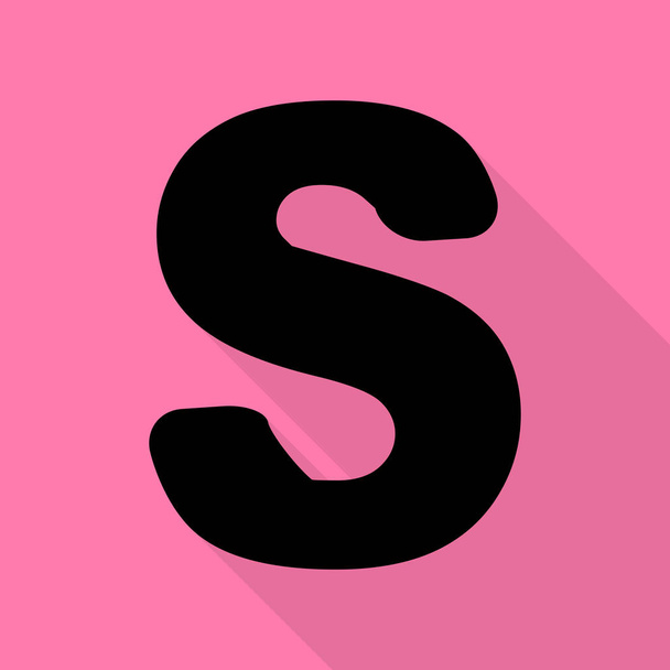 Letter S sign design template element. Black icon with flat style shadow path on pink background. - Vektor, Bild