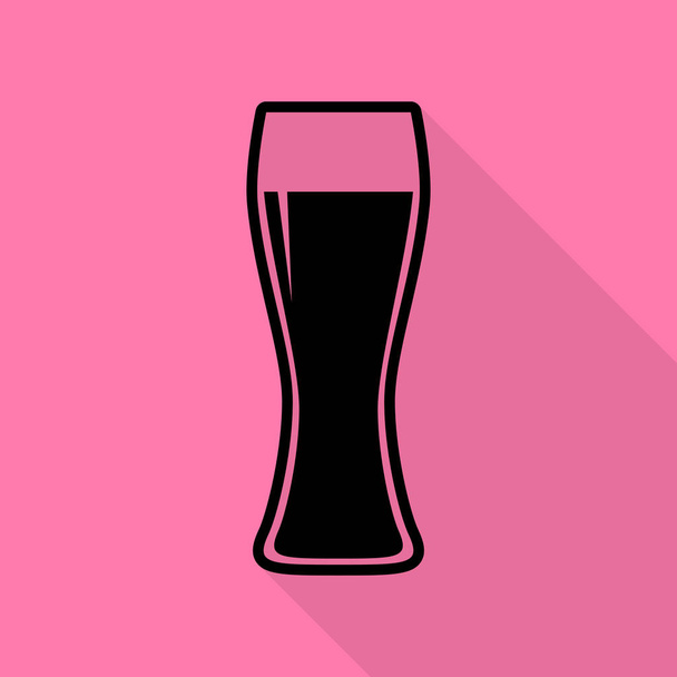 Signo de vaso de cerveza. Icono negro con camino de sombra de estilo plano sobre fondo rosa
. - Vector, imagen