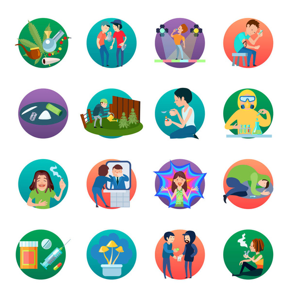 Narcotic Drugs Icons Set - Vector, Image