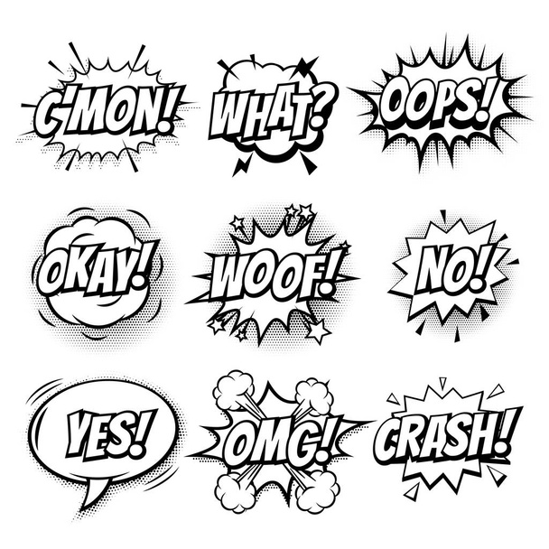 Comic text bubbles vector isolated sketch icons set - Vektör, Görsel