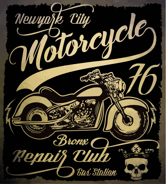 Vintage motocykl. Ručně tažené grunge vinobraní ilustrace s  - Vektor, obrázek
