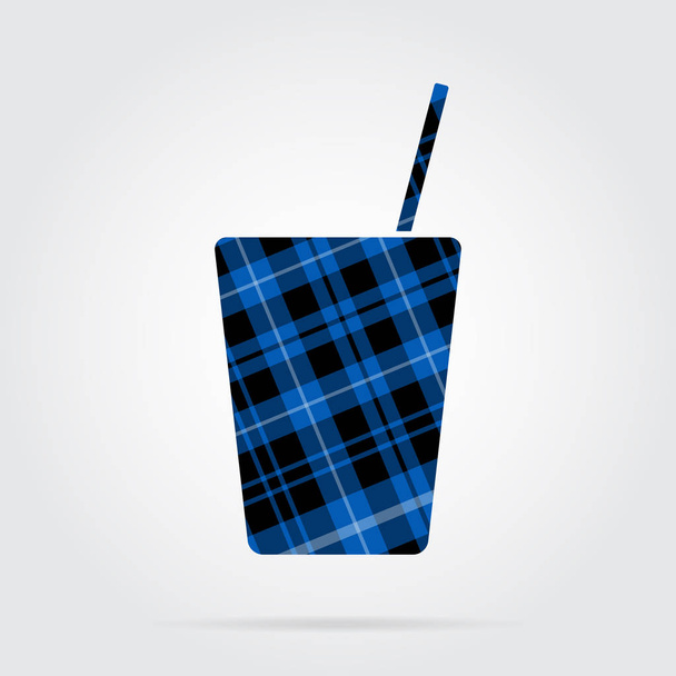 modrá, černá tartan izolované ikona, nápoj se slámou - Vektor, obrázek