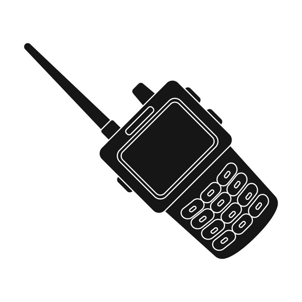 Handheld transceiver icon in black style isolated on white background. Police symbol stock vector illustration. - Διάνυσμα, εικόνα