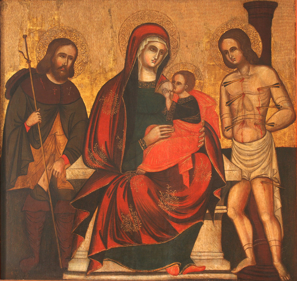 Maagd Maria met baby Jezus, saint roch en Sint Sebastiaan - Foto, afbeelding