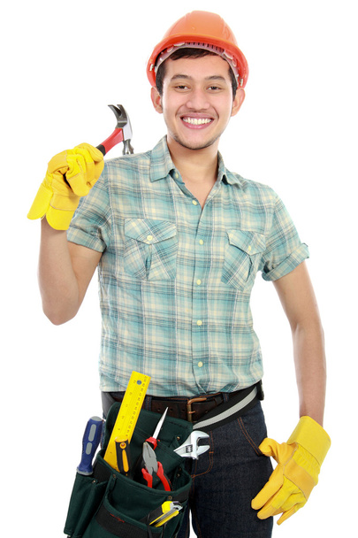άνθρωπος οικοδόμος πορτρέτο με εργαλείο - Φωτογραφία, εικόνα
