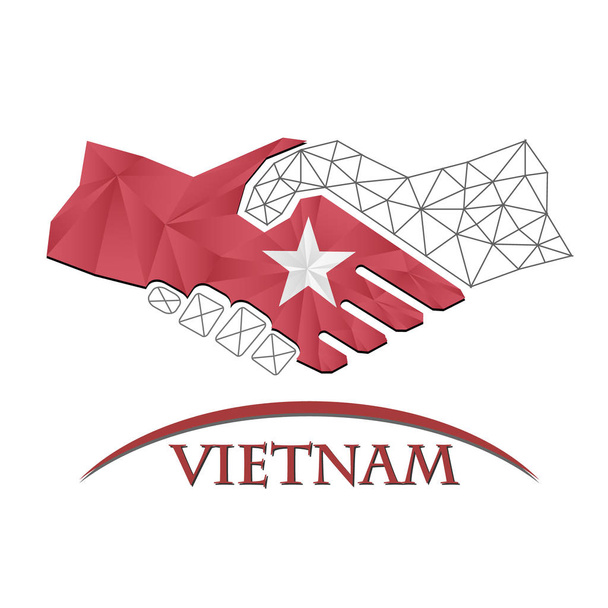 Logotipo del apretón de manos hecho de la bandera de Vietnam - Vector, Imagen