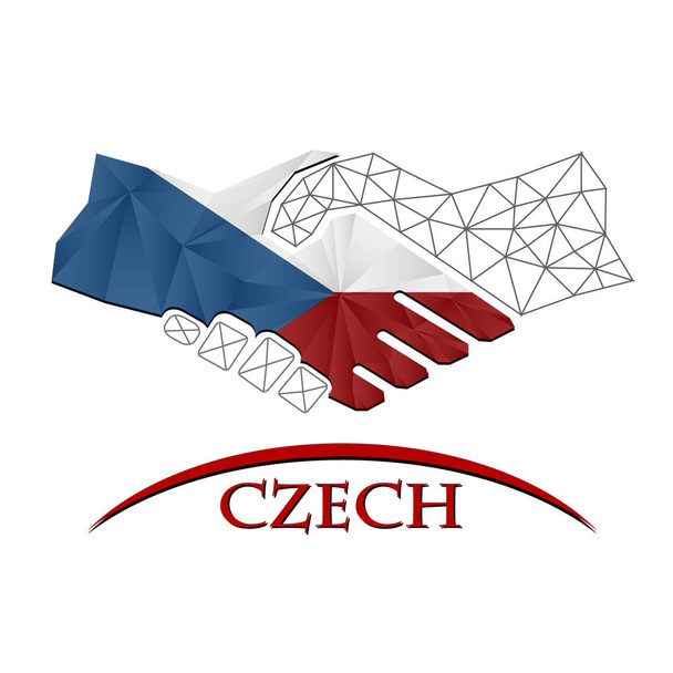 Logo de poignée de main fabriqué à partir du drapeau tchèque. - Vecteur, image