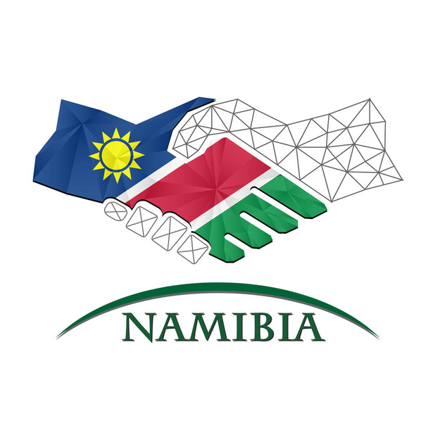 Logo de poignée de main fabriqué à partir du drapeau de Namibie. - Vecteur, image
