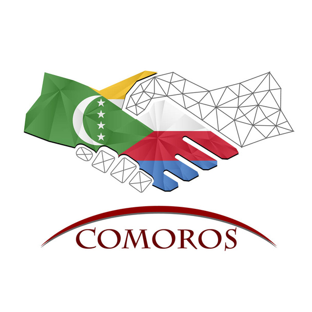 Logo de poignée de main fabriqué à partir du drapeau des Comores. - Vecteur, image