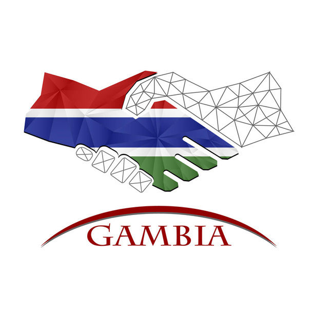 Handdruk logo gemaakt van de vlag van Gambia. - Vector, afbeelding