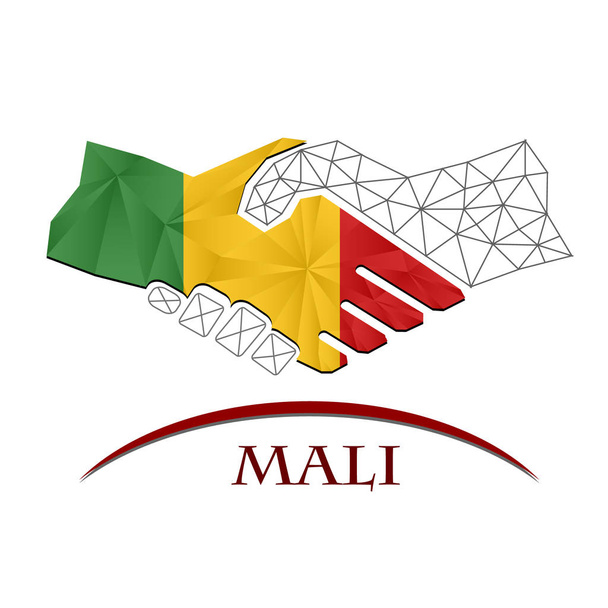 Logotipo del apretón de manos hecho de la bandera de Malí. - Vector, Imagen