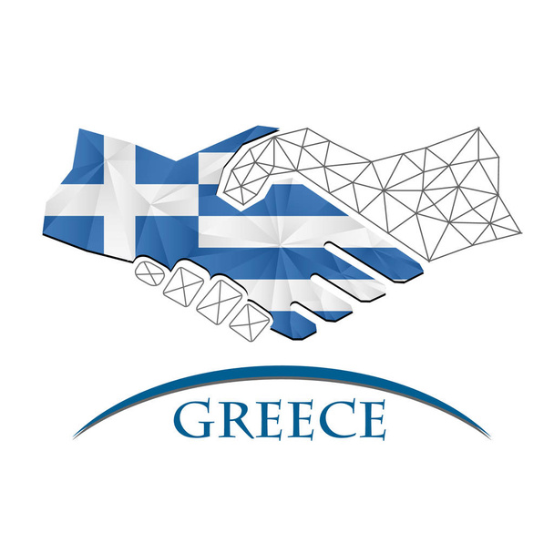 ギリシャの国旗から作られた握手のロゴ. - ベクター画像