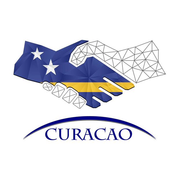 Logo de poignée de main fabriqué à partir du drapeau de Curaçao. - Vecteur, image
