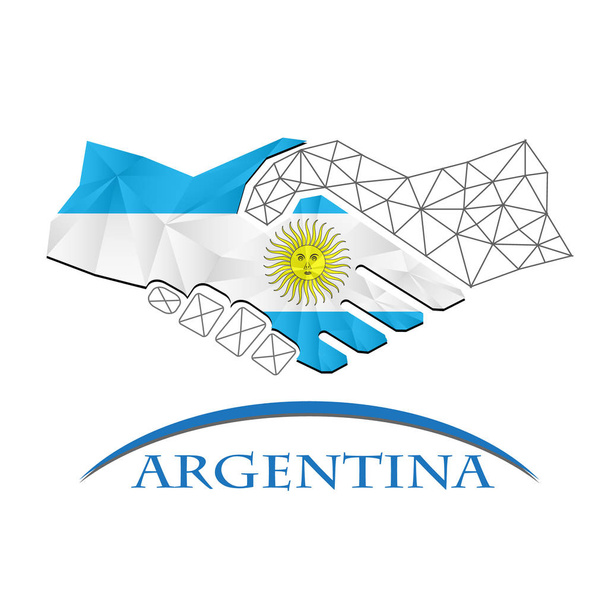 Logo de poignée de main fabriqué à partir du drapeau de l'Argentine. - Vecteur, image