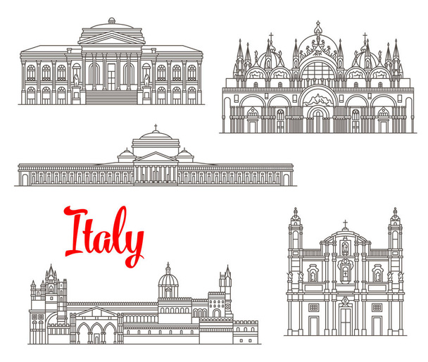 Olaszország építészet épületek vektoros ikonok - Vektor, kép
