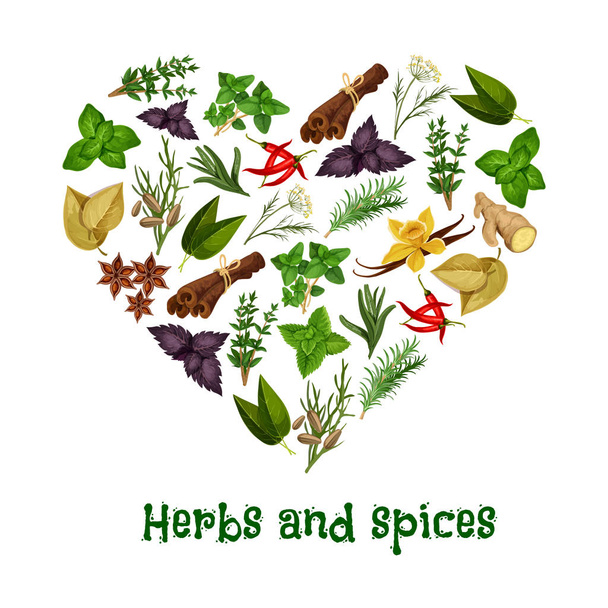 Herbs and spices heart vector poster - Vector, Image