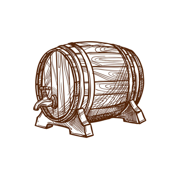 Ícone de esboço de vetor de barril de cerveja de madeira
 - Vetor, Imagem