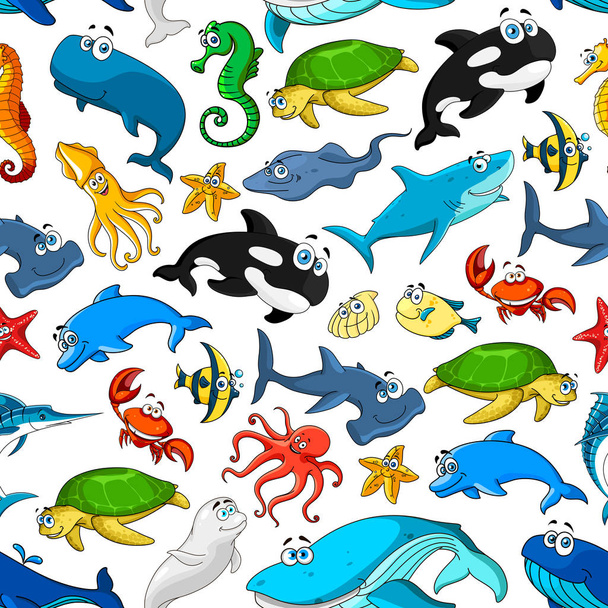 Мультяшні морські риби і тварини Векторний візерунок
 - Вектор, зображення