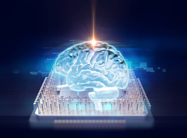τρισδιάστατη απεικόνιση του ανθρώπινου εγκεφάλου σε φόντο τεχνολογία  - Φωτογραφία, εικόνα