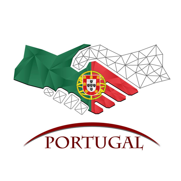 Logo de poignée de main fabriqué à partir du drapeau du Portugal. - Vecteur, image
