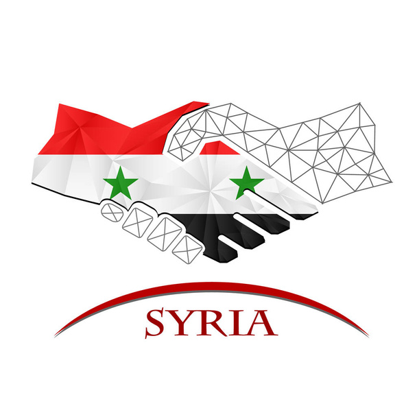 Логотип рукопожатия из флага Сирии. - Вектор,изображение