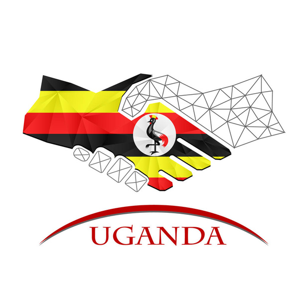 Logo de poignée de main fabriqué à partir du drapeau de l'Ouganda
. - Vecteur, image