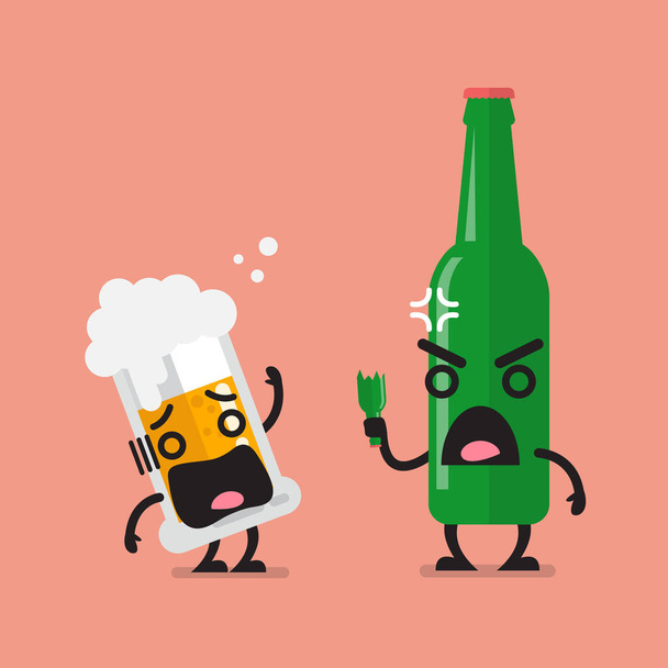 Garrafa de cerveja irritada com vidro de caráter de cerveja
 - Vetor, Imagem