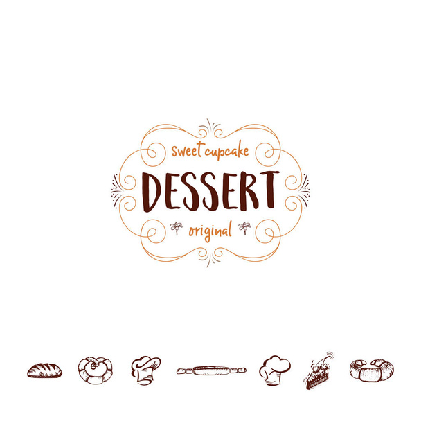 Badge for small businesses - sweet cupcake dessert. The pattern printing plate handmade works written by hand font. It can be used in a corporate style, prints, for your design - Vector, Image