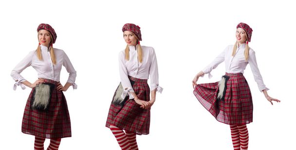 Femme dans les vêtements écossais traditionnels
 - Photo, image