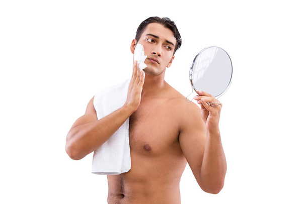 Handsome man shaving isolated on white - Foto, imagen