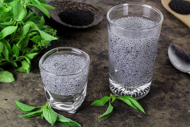 basil seeds soak in water, herb in Thai - Photo, Image