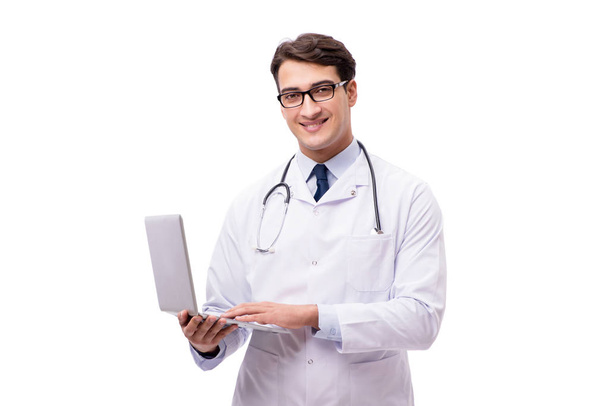 Docteur avec ordinateur portable isolé sur fond blanc
 - Photo, image