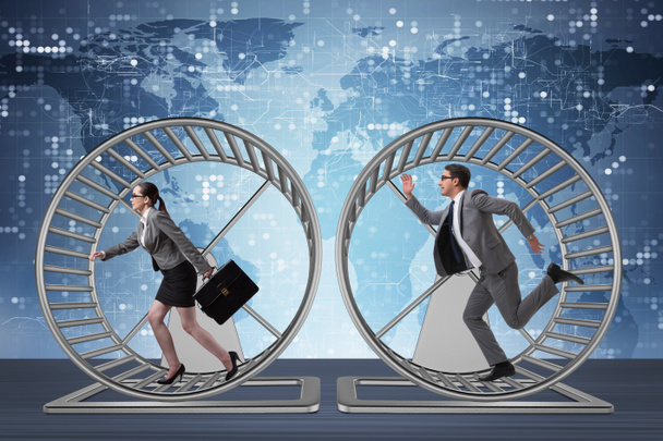 Business concept with pair running on hamster wheel - Photo, Image