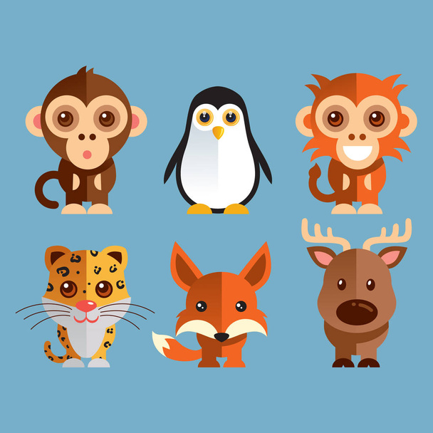 Cute and Funny Cartoon Animals Vector Set - Vector, Image