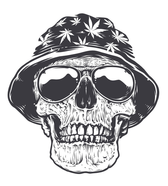 Rasta Skull in Hat and Sunglasses - Vector, Image