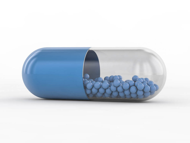 Capsule with drug on white background. 3D rendering - Foto, Imagem